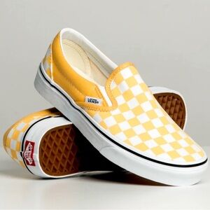 Yellow and White Slip On Checkerboard Vans
